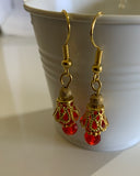 Crystal Red Rondelle Dangle Earrings - Goldtone available Pierced or Clip-On