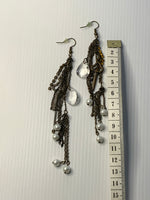 Long Beaded Chain Tassel Dangle Earrings Black with Pearls, Teardrops Ears Hook