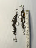 Long Beaded Chain Tassel Dangle Earrings Black with Pearls, Teardrops Ears Hook