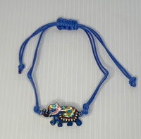 Adjustable Cord Bracelet with Elephant Charm - Assorted Colours