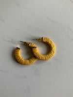 Cotton Weaved Open end Hoop Earrings Gold Plated Pierced Stud Mustard Golden