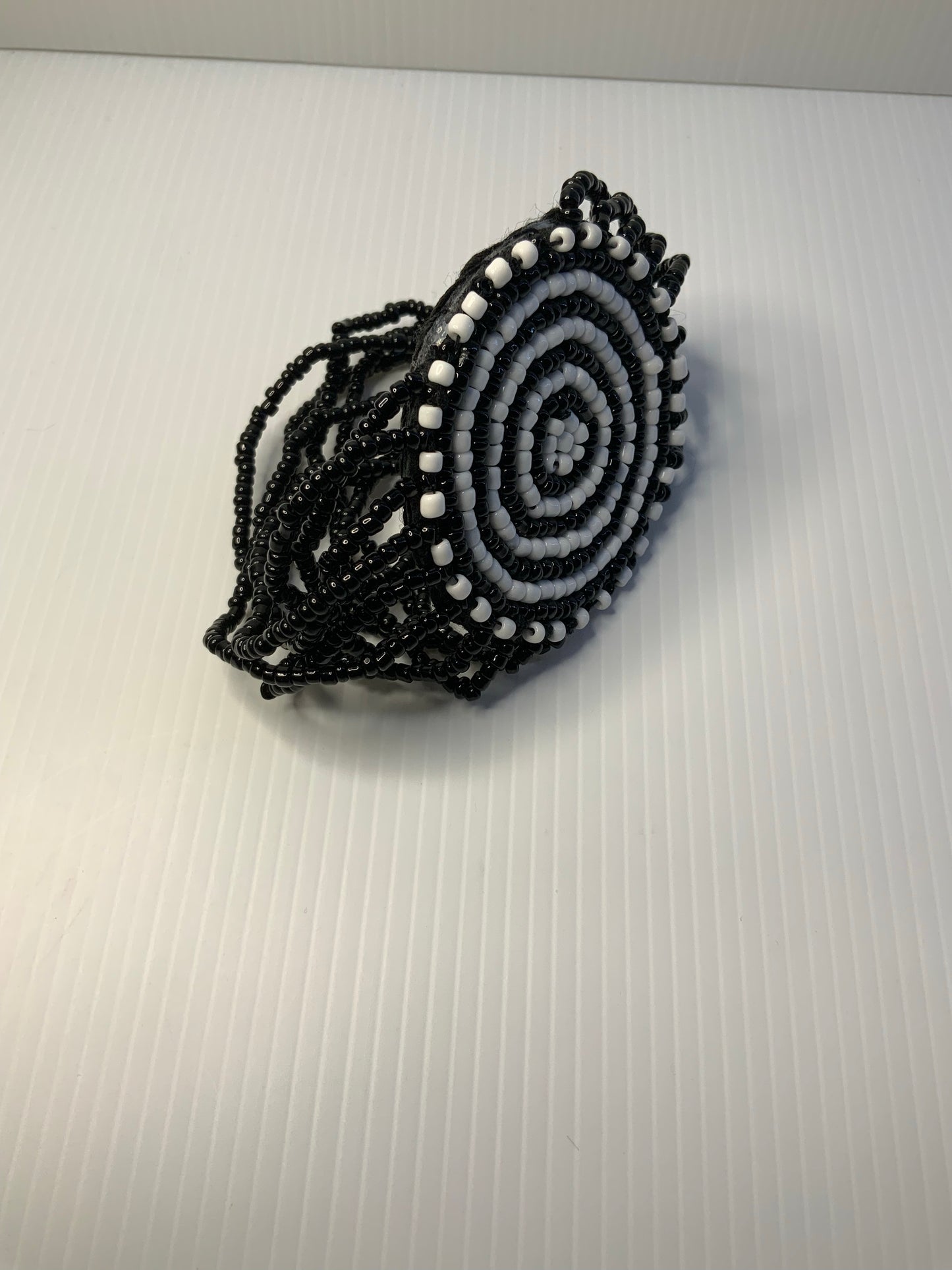 Multi Strand Black & White Focal Pendant Wrist Band Stretchy Bracelet