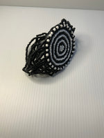 Multi Strand Black & White Focal Pendant Wrist Band Stretchy Bracelet
