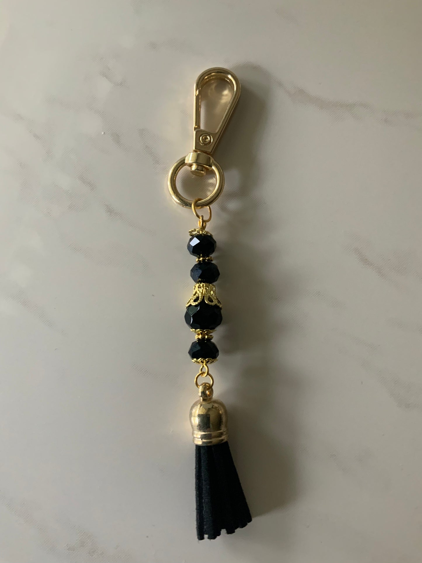 Handbag Bag dangle, Key ring Dangle Clip-On Charm ~Tassel Black Pearls Crystals