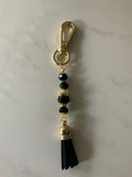 Handbag Bag dangle, Key ring Dangle Clip-On Charm ~Tassel Black Pearls Crystals