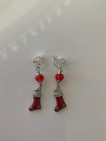 Red Crystal Christmas Stocking Charm Dangle Earrings Pierced and  Clip-On avail