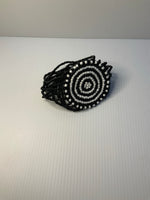 Multi Strand Black & White Focal Pendant Wrist Band Stretchy Bracelet