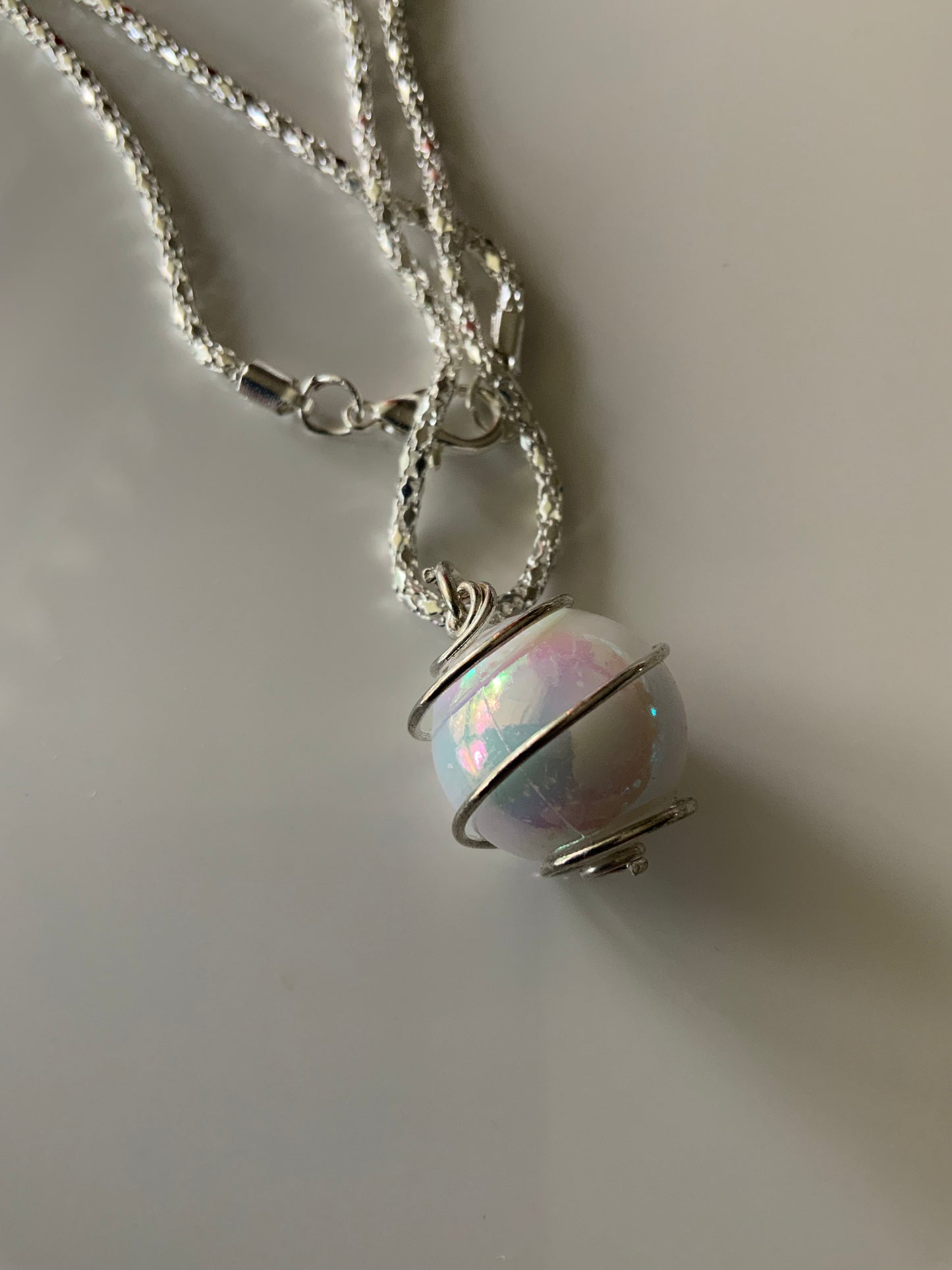 Pearlised Round Ball Caged Short Necklace Silver Plate