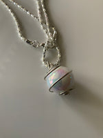 Pearlised Round Ball Caged Short Necklace Silver Plate