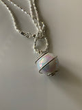 Pearlised Round Ball Caged Short Necklace Silver Plate