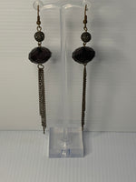 Long Beaded Chain Tassel Dangle Earrings Black Faceted Pierced Ears Hook