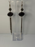 Long Beaded Chain Tassel Dangle Earrings Black Faceted Pierced Ears Hook
