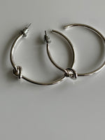 Large Hoop Earrings Silver Plate Plain Smooth Simple Knot Feature - Pierced Post