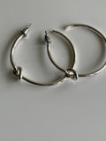Large Hoop Earrings Silver Plate Plain Smooth Simple Knot Feature - Pierced Post