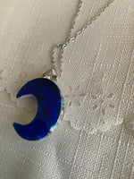 Half Moon Pendant Necklace Epoxy with Cloud Flakes Pendant on Fine Link Chain