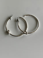 Large Hoop Earrings Silver Plate Plain Smooth Simple Knot Feature - Pierced Post