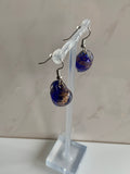 Lamp work Heart Dark Blue, Gold Fleck  Earrings Silver tone Pierced or Clip-on