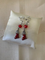 Red Crystal Christmas Stocking Charm Dangle Earrings Pierced and  Clip-On avail