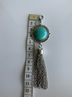 Pendant Dangle Turquoise A Chain Tassel Silver Plate Attachment Clasp