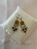 Dangle Amber & Silvertone  lightweight  Chandelier style Earrings Drop Pierced