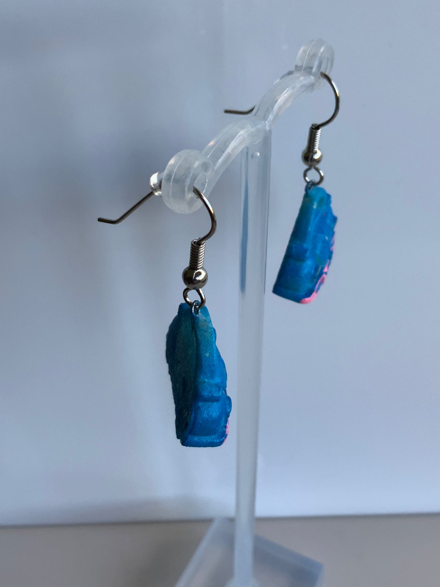 Blue Beetle Car Dangle Earrings Pierced Hook available in Clip-On, Gift,Birthday