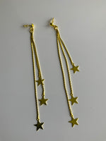 Long Chain Gold Plate Star Dangle Earrings Pierced - Stud & Clear Bullet Closure