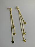 Long Chain Gold Plate Star Dangle Earrings Pierced - Stud & Clear Bullet Closure