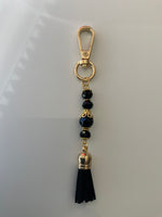 Handbag Bag dangle, Key ring Dangle Clip-On Charm ~Tassel Black Pearls Crystals