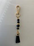 Handbag Bag dangle, Key ring Dangle Clip-On Charm ~Tassel Black Pearls Crystals