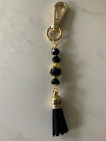Handbag Bag dangle, Key ring Dangle Clip-On Charm ~Tassel Black Pearls Crystals