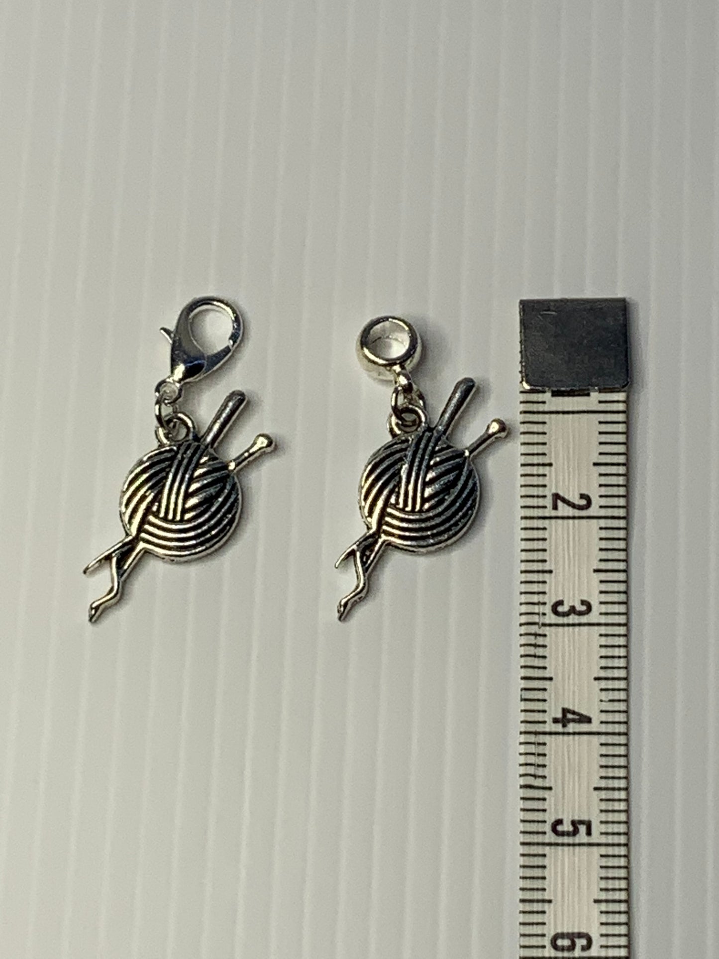 Knitting Needles and Yarn Charm, Handbag Dangle, Zipper Pull, Key ring, Bracelet