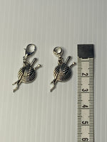 Knitting Needles and Yarn Charm, Handbag Dangle, Zipper Pull, Key ring, Bracelet
