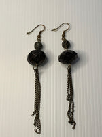 Long Beaded Chain Tassel Dangle Earrings Black Faceted Pierced Ears Hook