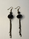 Long Beaded Chain Tassel Dangle Earrings Black Faceted Pierced Ears Hook