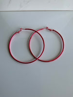 Huge Hoop Dangle Hot Pink Earrings Pierced - Extra extra Large Hoop Lever back