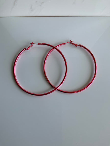 Huge Hoop Dangle Hot Pink Earrings Pierced - Extra extra Large Hoop Lever back