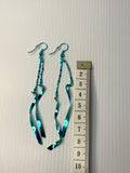 Long Wavey Ribbon Like & Ball Chain Metal Earrings Blue Pierced Hooks