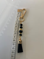 Handbag Bag dangle, Key ring Dangle Clip-On Charm ~Tassel Black Pearls Crystals