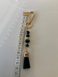 Handbag Bag dangle, Key ring Dangle Clip-On Charm ~Tassel Black Pearls Crystals