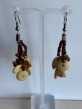 Light Tan Round Disc Beaded Tassel Long Drop Earrings Brown Bead - Pierced only