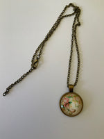 Butterfly & Floral Glass Dome Pendant with Bronzetone Necklace