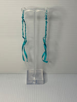 Long Wavey Ribbon Like & Ball Chain Metal Earrings Blue Pierced Hooks