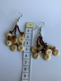 Light Tan Round Disc Beaded Tassel Long Drop Earrings Brown Bead - Pierced only