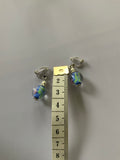 Lampwork Blue & Green  Floral Dangle Earrings Silver Plate Clip-On only