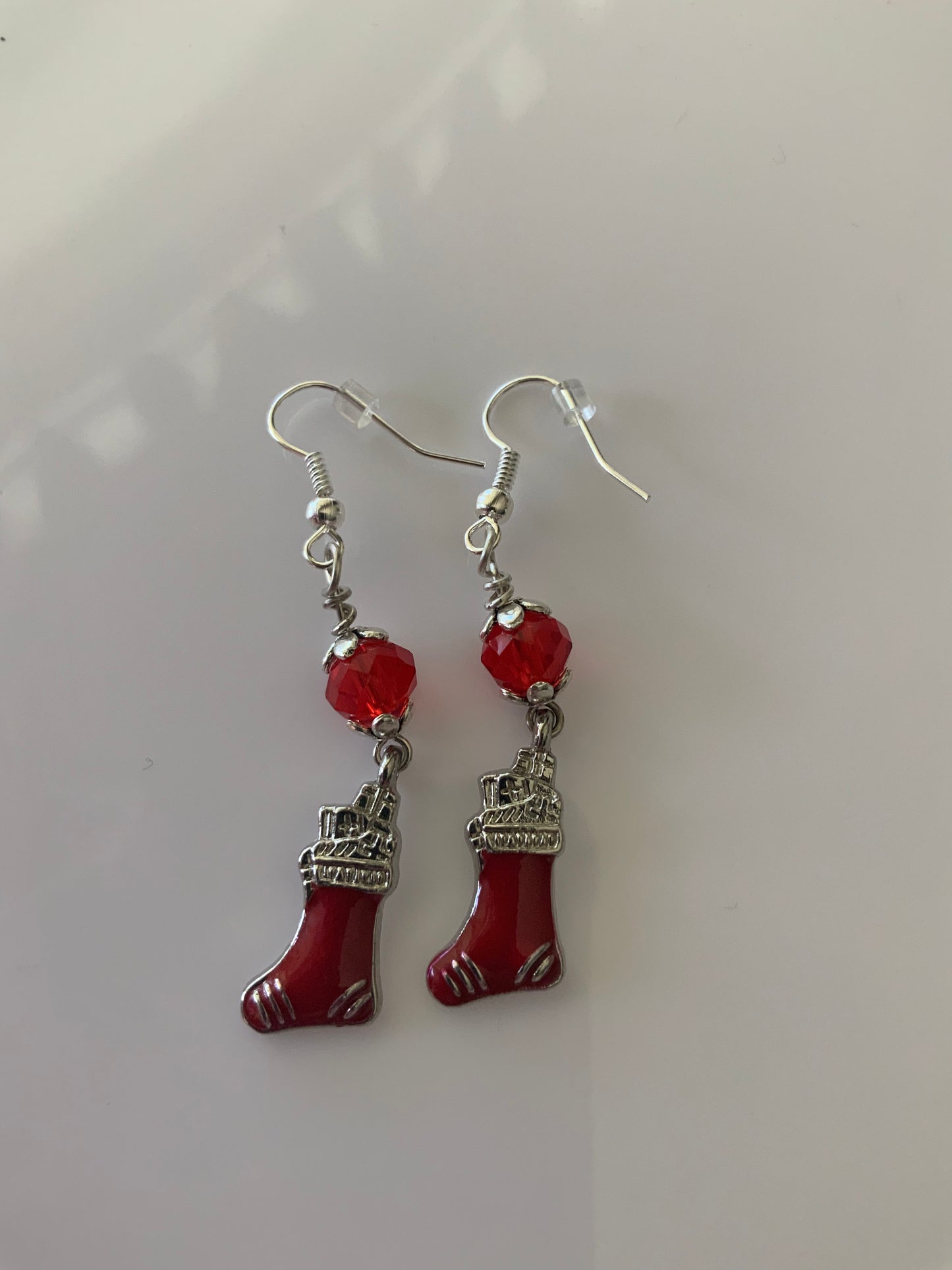 Red Crystal Christmas Stocking Charm Dangle Earrings Pierced and  Clip-On avail
