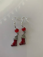 Red Crystal Christmas Stocking Charm Dangle Earrings Pierced and  Clip-On avail