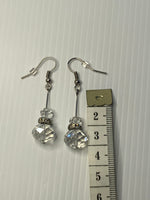Long Crystal Clear Drop Dangle Earrings Pierced Hook Silver Plate Shiny Sparkle