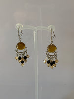 Dangle Amber & Silvertone  lightweight  Chandelier style Earrings Drop Pierced