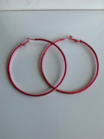 Huge Hoop Dangle Hot Pink Earrings Pierced - Extra extra Large Hoop Lever back