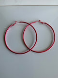 Huge Hoop Dangle Hot Pink Earrings Pierced - Extra extra Large Hoop Lever back